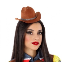 Serre-tête petit chapeau de cowgirl marron