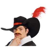 Chapeau de mousquetaire avec plume rouge - 59 cm