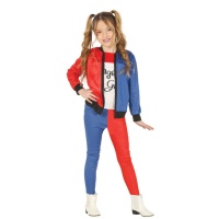 Costume de Harley super-vilaine rouge et bleu pour fille