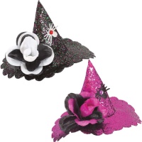 Serre-tête mini chapeau de sorcière avec fleur et paillettes