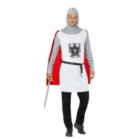 Costume de chevalier médiéval blanc avec cotte de mailles pour homme