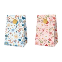 Sac cadeau floral en papier de 20,5 x 11,5 x 7,5 cm - 4 unités