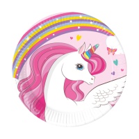 Assiettes de Licorne rose de 19,5 cm - 8 unités