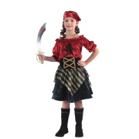 Déguisement de pirate rouge avec crâne pour fille