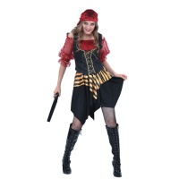 Déguisement de pirate rouge avec tête de mort pour femme