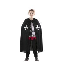 Cape médiévale noire avec croix blanches pour enfant - 100 cm