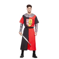 Costume de chevalier médiéval rouge et noir pour homme