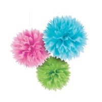 Pendentifs à pompons de plusieurs couleurs - 3 unités