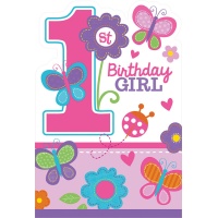 Invitations pour premier anniversaire Butterfly - 8 unités