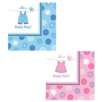 Serviettes Blue Baby Party de 16,5 x 16,5 cm - 16 unités