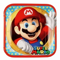 Assiettes carrées de Super Mario de 23 cm - 8 unités