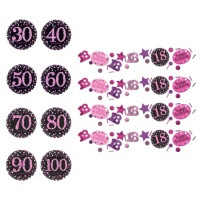 Confettis de Pink Birthday avec numéro de 34 gr