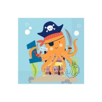 Serviettes Poulpe Pirate de 16,5 x 16,5 cm - 16 unités