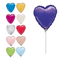 Ballon gonflé avec tige en forme de coeur coloré de 23 cm - Anagram - 1 unité