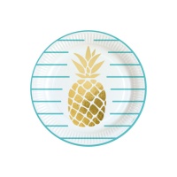 Assiettes Hawaïennes avec ananas doré de 23 cm - 8 unités