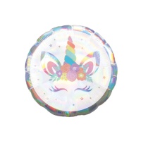 Ballon Chat Licorne iridescent de 45 cm - Anagram