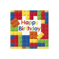 Serviettes de Lego Joyeux Anniversaire de 16,5 x 16,5 cm - 16 unités