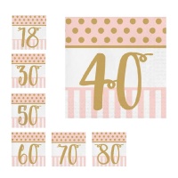 Serviettes Pink Chic anniversaire de 16,5 x 16,5 cm - 20 unités