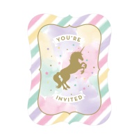 Invitations licorne dorée - 8 pcs.