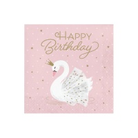 Serviettes de Cygne joyeux anniversaire de 16,5 x 16,5 cm - 16 unités