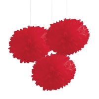 Pendentifs pompons en papier rouge - 3 pièces