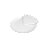 Plateau rond en carton blanc de 21 cm avec napperon - 3 unités