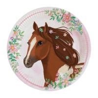 Assiettes Cheval Rose de 23 cm - 8 unités