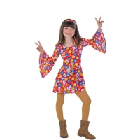 Déguisement de hippie des années 70 avec fleurs pour fille