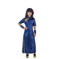 Costume chinois à imprimé bleu pour filles