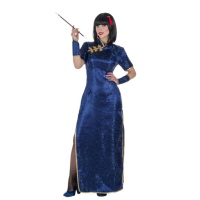 Costume de Chinoise avec imprimé bleu pour femme