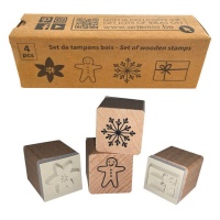 Tampons en bois de Noël avec biscuit au gingembre de 2 x 2 cm - 4 unités