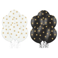 Ballons en latex avec étoiles dorées de 30 cm - PartyDeco - 6 unités