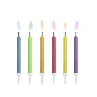 Bougies avec flammes de couleurs assorties de 6 cm - 6 unités