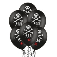 Ballons en latex noirs avec crânes de pirate de 30 cm - PartyDeco - 6 unités