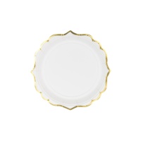 Assiettes blanches avec bordure dorée de 18 cm - 6 unités