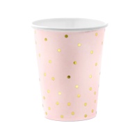 Gobelets de 260 ml rose pastel avec points dorés - 6 unités