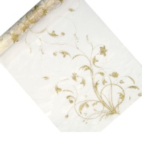 Chemin de table en organza de 36 cm avec branches dorées - 9 m