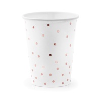 Verres de 260 ml blancs à pois rose doré - 6 unités