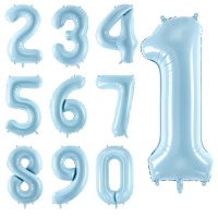 Ballon chiffre bleu pastel de 86 cm - PartyDeco - 1 unité