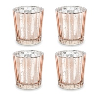 Porte-bougies en verre verre rose doré de 5,5 x 6 cm - 4 unités