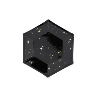 Assiettes hexagonales noires avec étoiles dorées de 20 cm - 6 unités