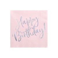 Serviettes Joyeux Anniversaire rose pêche de 16,5 x 16,5 cm - 20 unités