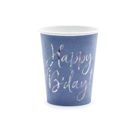 Gobelets Joyeux Anniversaire lilas de 220 ml - 6 unités