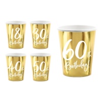 Gobelets Happy Birthday Golden de 220 ml - 6 unités