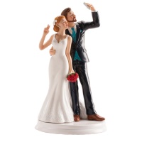 Figurine pour gâteau de mariage de mariés selfie - 20 cm