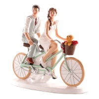 Figurine pour gâteau de mariage de marié et mariée sur vélo tandem - 16 x 18 cm