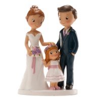 Figurine pour gâteau de mariage de mariés avec fillette - 16 cm