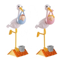 Figurine pour gâteau de baptême de cigogne avec bébé de 18 x 10 cm - 1 unité