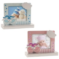 Figurine pour gâteau de baptême avec cadre photo et petits chaussons - 11 cm