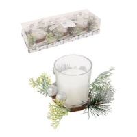 Bougie avec verre décoré de Noël argenté de 29,5 x 10,5 x 6,5 cm - 3 unités